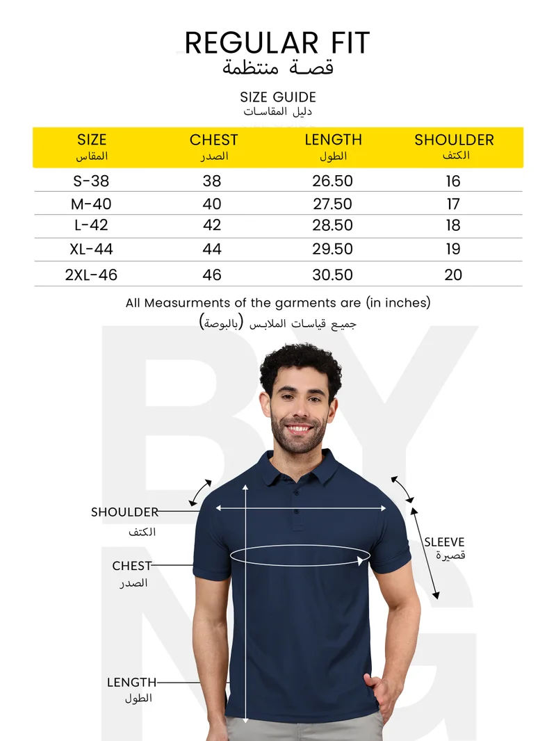 Beyoung Orange Cord Striped Flat Knit Polo T-Shirt for Men