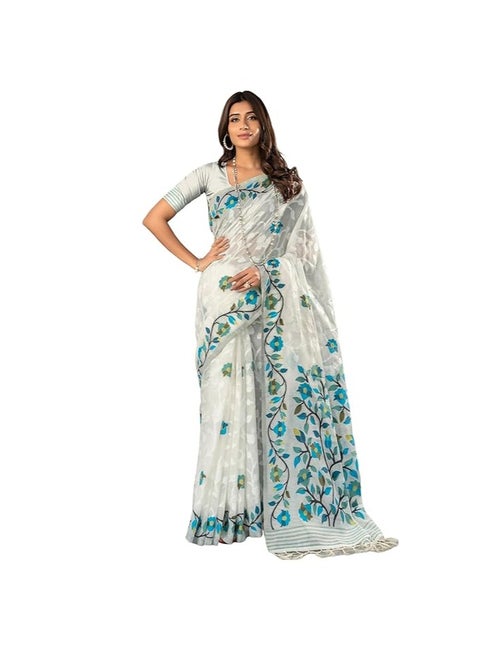 Women's Cotton Jacquard Saree With Unstitched Blouse Piece