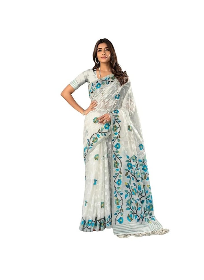 Accessorize Kingdom - Women's Cotton Jacquard Saree With Unstitched Blouse Piece - Image 1