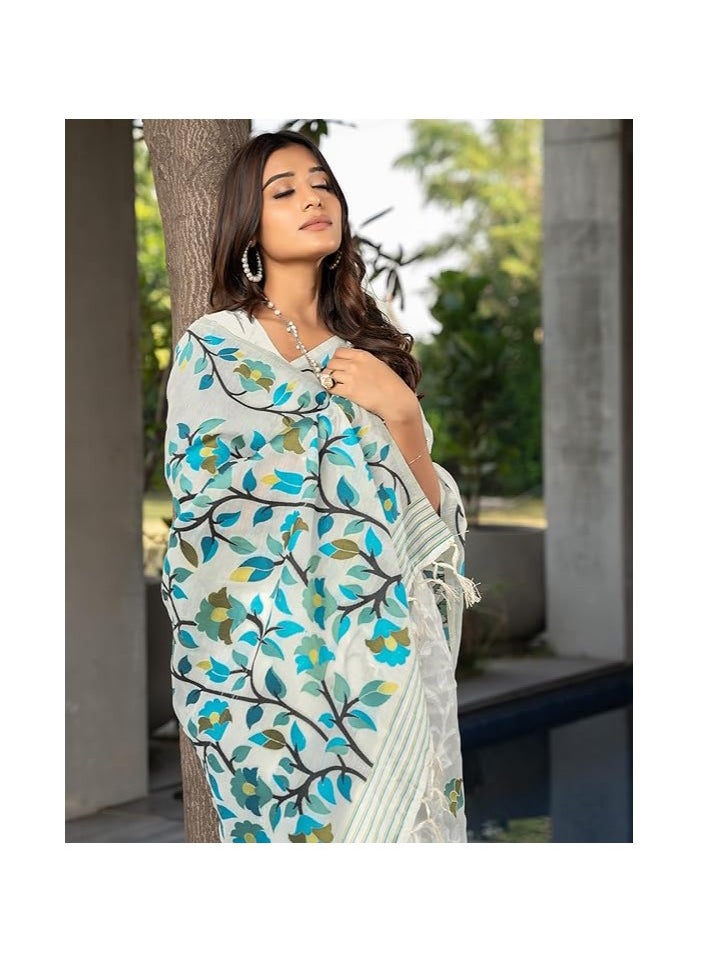 Accessorize Kingdom - Women's Cotton Jacquard Saree With Unstitched Blouse Piece - Image 1
