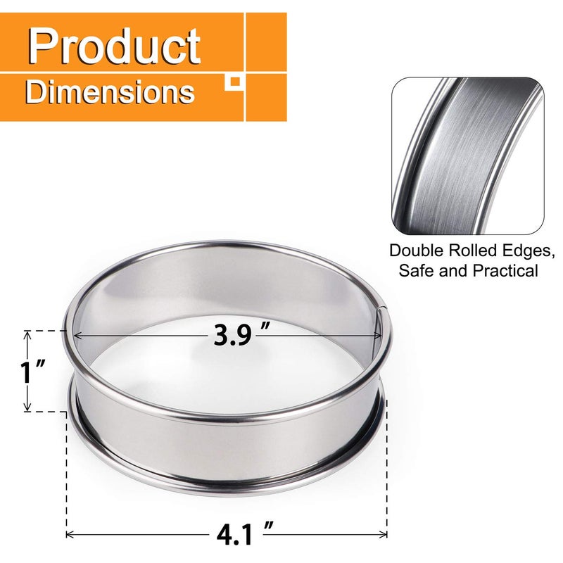 FANGSUN 4 Inch English Muffin Rings, Stainless Steel Crumpet Rings, Tart Rings for Baking, Double Rolled Nonstick Round Cake Ring, Metal Pastry Ring Mold for Dessert Food Making Tool - Image 2
