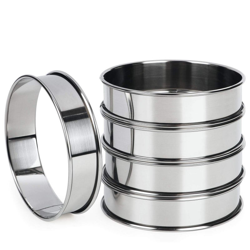 FANGSUN 4 Inch English Muffin Rings, Stainless Steel Crumpet Rings, Tart Rings for Baking, Double Rolled Nonstick Round Cake Ring, Metal Pastry Ring Mold for Dessert Food Making Tool - Image 1