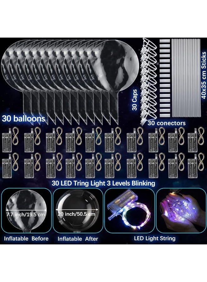 Vinsot بالونات بوبو LED من فينسوت 30 حزمة - بالونات مضيئة بالهيليوم واضحة مع أضواء خيطية لحفلات عيد الميلاد وزفاف الديكور (ضوء متعدد الألوان) - Image 3