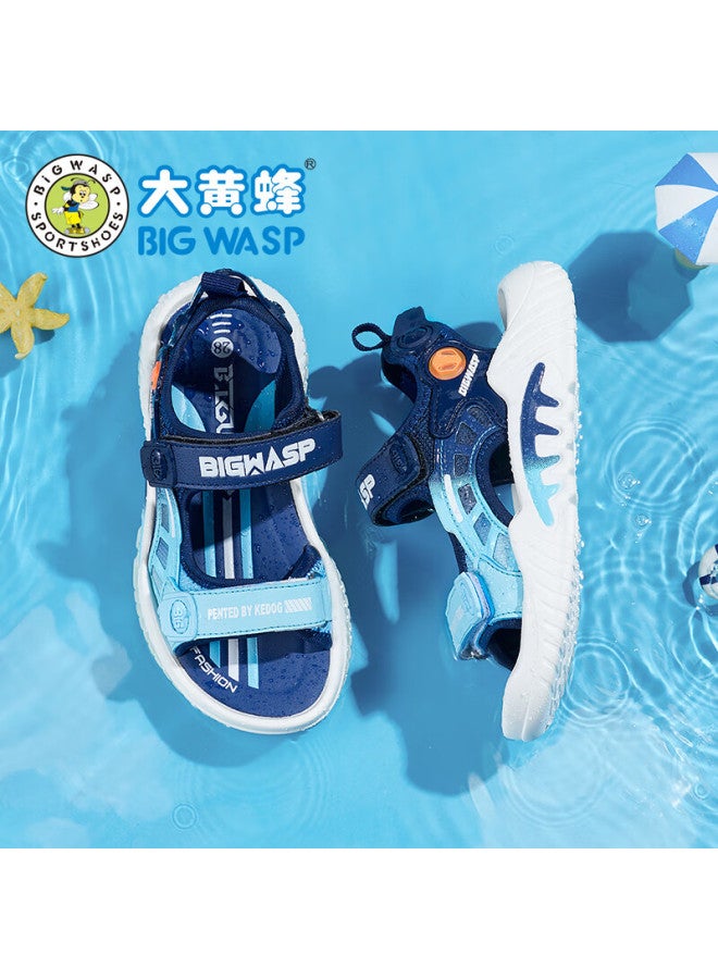 Big Wasp Boys' Sandals Children's Summer Middle And Large Boys' Soft Bottom Beach Shoes D1823218723 Deep Blue Moon 40