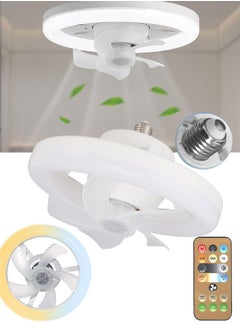 E27 Ceiling Fan with Light, 10 Inch 3 Speeds 3 Colors Dimmable Modern Socket Fan Light with Remote Control, 6500K Low Profile LED Ceiling Fan Light for Garage, Kitchen, Living Room