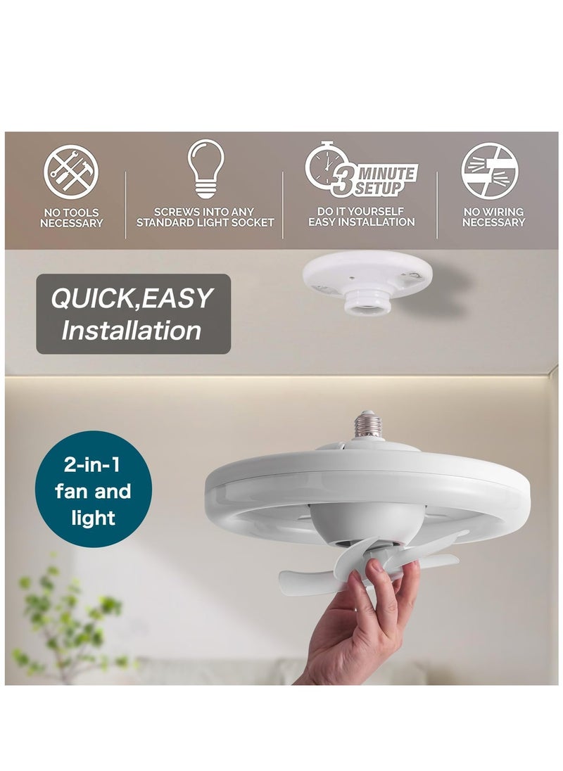 Generic - E27 Ceiling Fan with Light, 10 Inch 3 Speeds 3 Colors Dimmable Modern Socket Fan Light with Remote Control, 6500K Low Profile LED Ceiling Fan Light for Garage, Kitchen, Living Room - Image 1