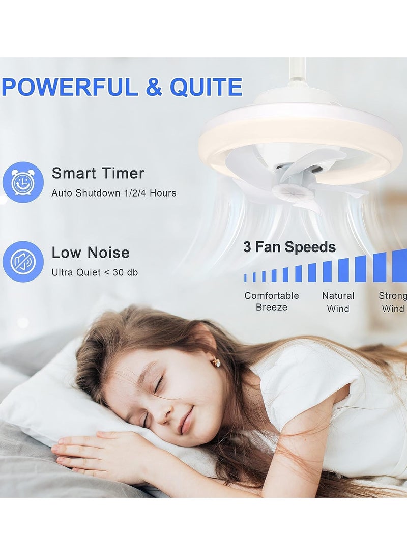 Generic - E27 Ceiling Fan with Light, 10 Inch 3 Speeds 3 Colors Dimmable Modern Socket Fan Light with Remote Control, 6500K Low Profile LED Ceiling Fan Light for Garage, Kitchen, Living Room - Image 1