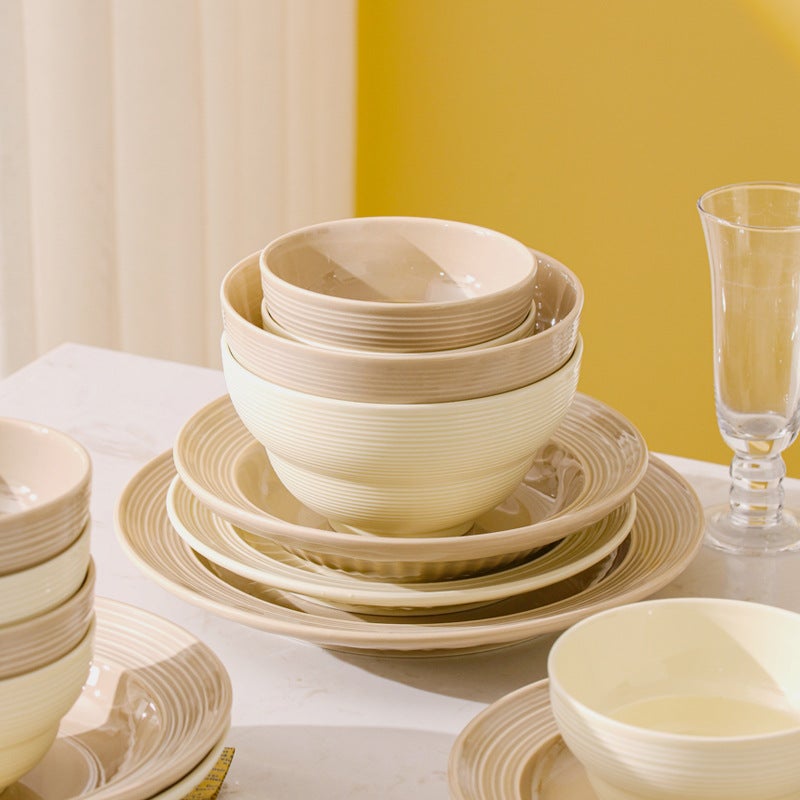 Cream Style Housewarming Tableware Bowl Plate Suit High-Looking Plate Bowl Full Set Household Ceramic Bowl Plate Combination - Image 3