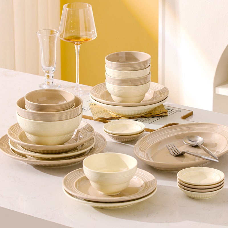Cream Style Housewarming Tableware Bowl Plate Suit High-Looking Plate Bowl Full Set Household Ceramic Bowl Plate Combination - Image 2