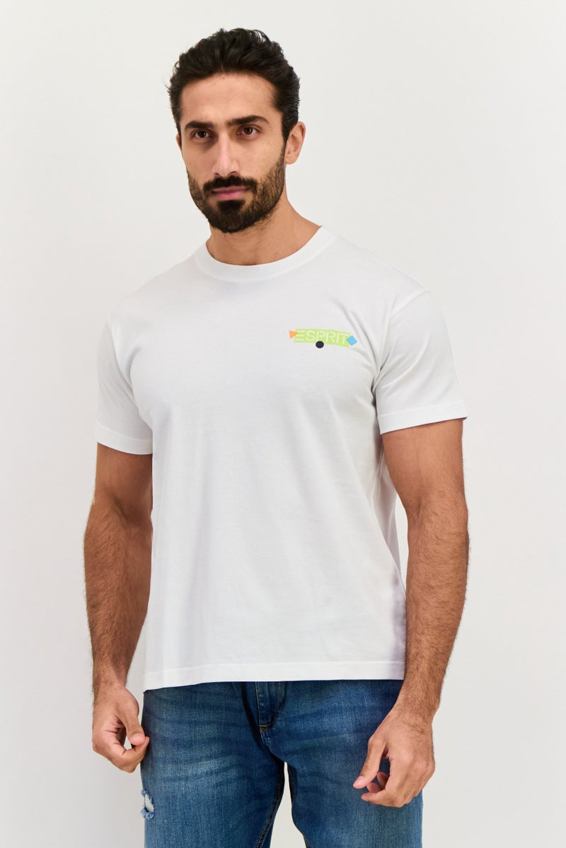 ESPRIT Men Crew Neck Short Sleeves Brand Logo T-Shirt, White - Image 1