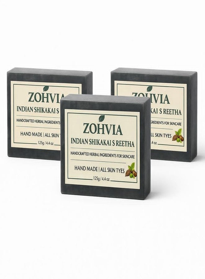 ZOHVIA صابون أعشاب نقي من الشيكاكاي والريثا، 4.4 أونصة، عبوة من 3 قطع، منظف هندي تقليدي مع الأملا، صابون النيم، عناية أيورفيدية بالبشرة مصنوعة يدويًا بزيت جوز الهند وزيت الخروع، عبوة من 3 قطع، مناسب للرجال والنساء والمراهقين - Image 1