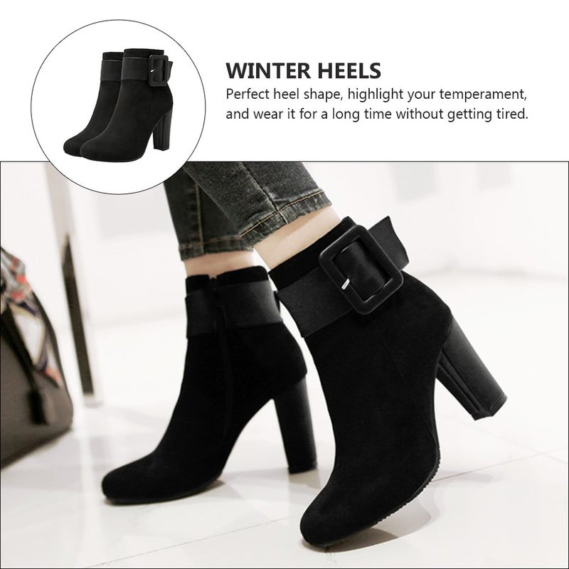Chic Women High Heel Chunky Heel Shoes Winter Fall Short Boots (Size 36) - Image 5
