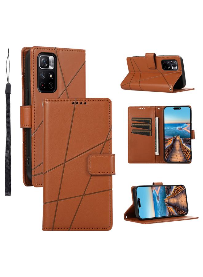 The Bros Case For Xiaomi Redmi Note 11 5G PU Genuine Leather Texture Embossed Line Phone Case