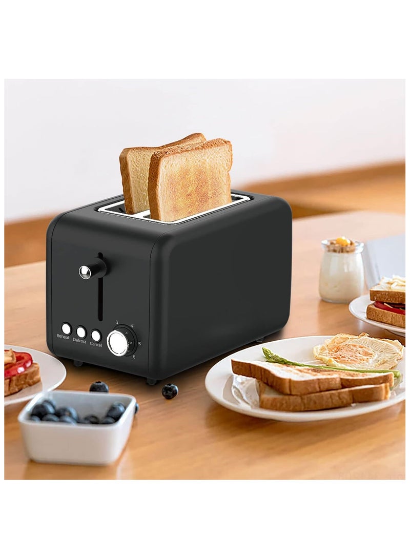 Compact Two Slot Electric Bread Toaster With Six Toast Settings Defrost Reheat Cancel Functions Removable Crumb Tray Fast Heating Stainless Steel Black Kitchen Toaster  - Image 2