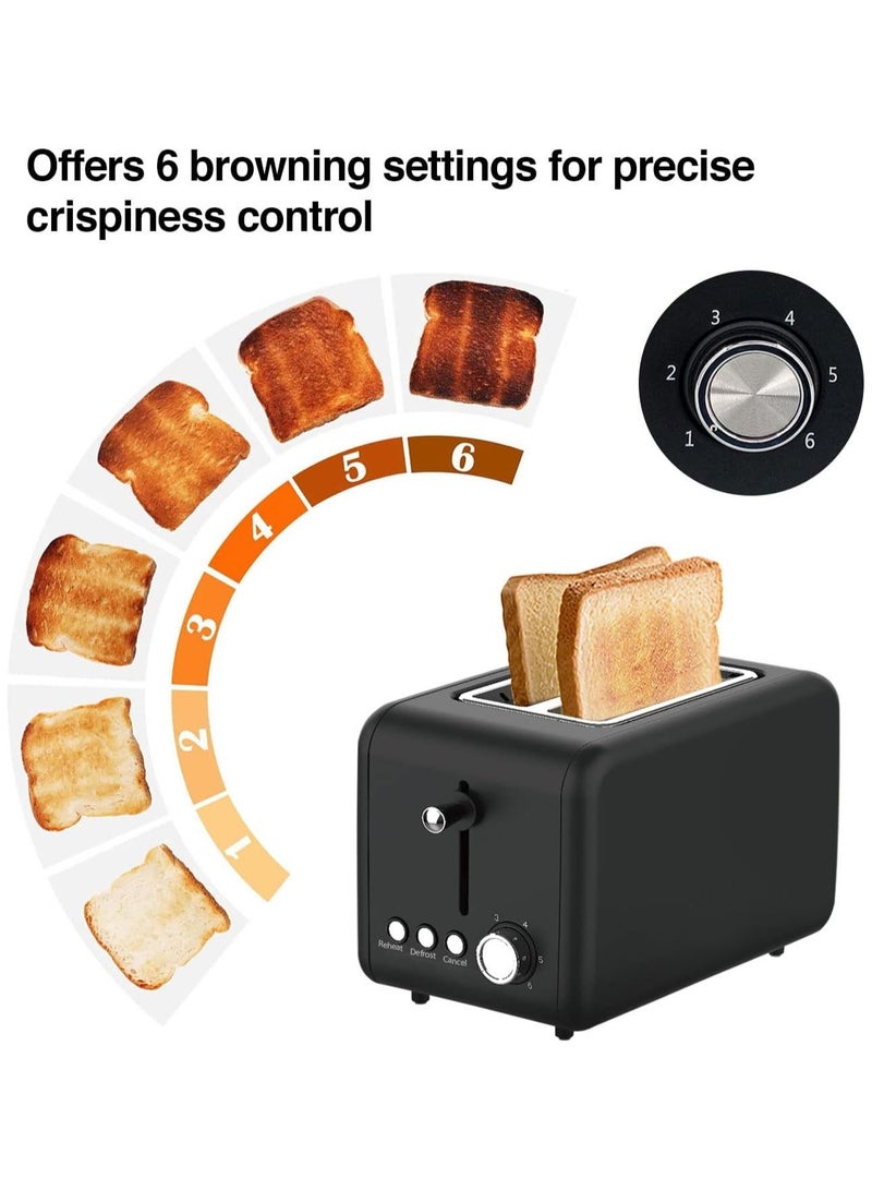 Compact Two Slot Electric Bread Toaster With Six Toast Settings Defrost Reheat Cancel Functions Removable Crumb Tray Fast Heating Stainless Steel Black Kitchen Toaster  - Image 5