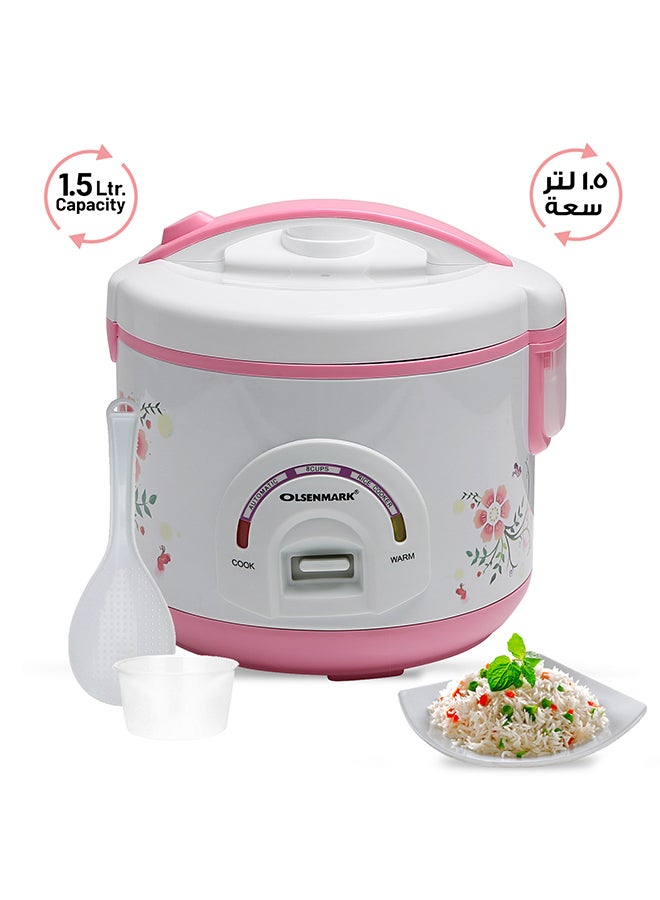Olsenmark 3 In 1 Automatic Rice Cooker, Keep Warm Upto 8 Hours - Non-Stick Coated Inner Pot for Easy Cleaning - Cook and Automatic Keep Warm Function 1.5 L 500 W OMRC2122H White - Image 1