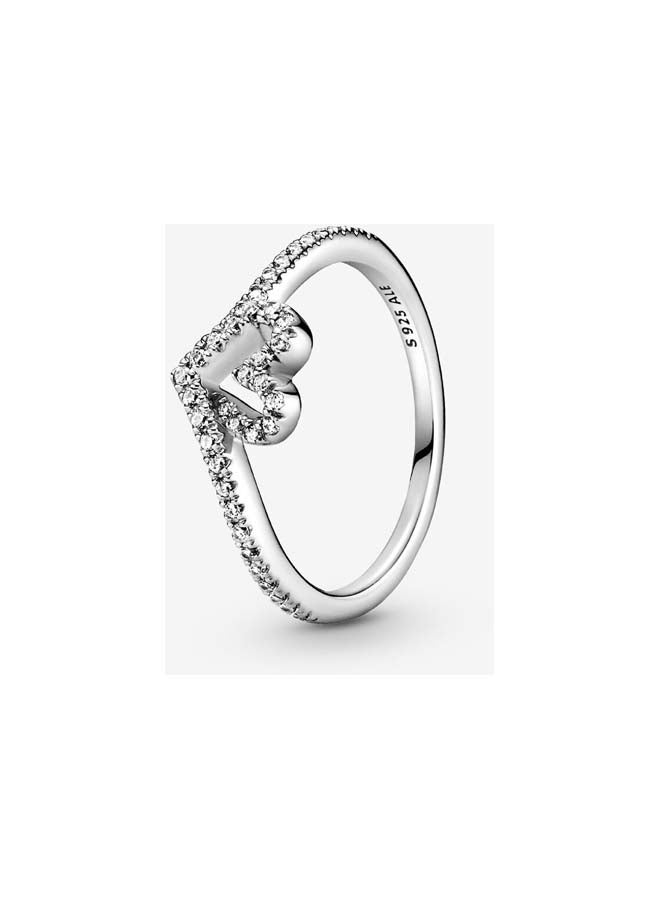 PANDORA Heart And Wishbone Sterling Silver Ring with Clear Cubic Zirconia - Image 1