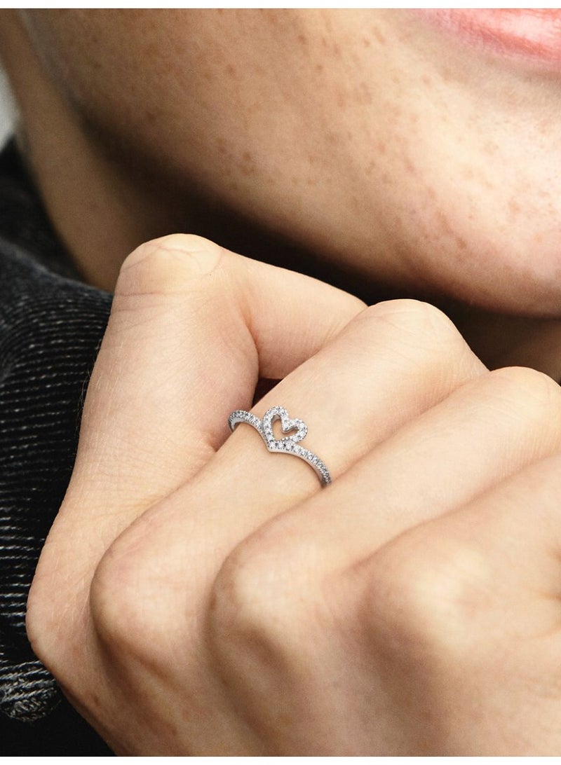 PANDORA Heart And Wishbone Sterling Silver Ring with Clear Cubic Zirconia - Image 3