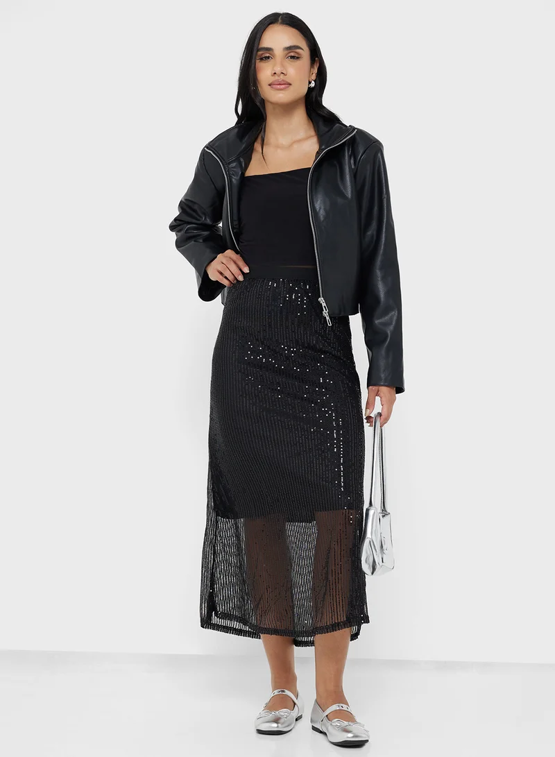 جينجر Sequin Embellished Maxi Skirt