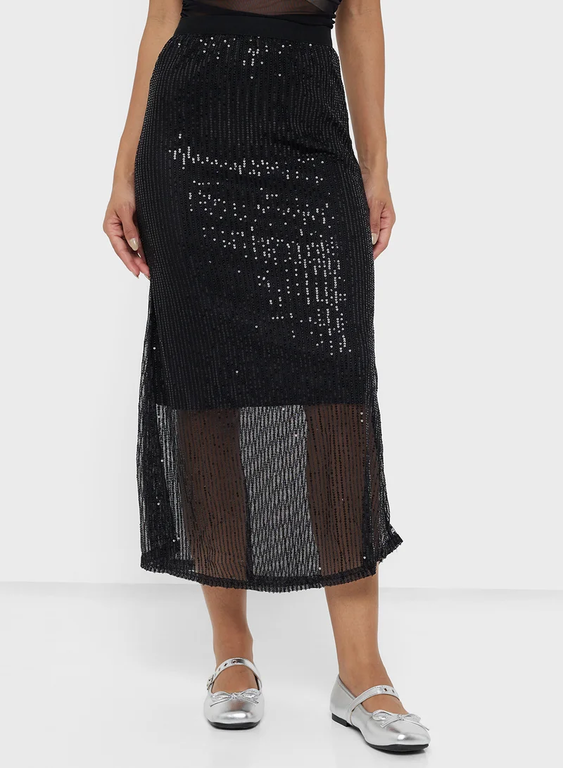 جينجر Sequin Embellished Maxi Skirt
