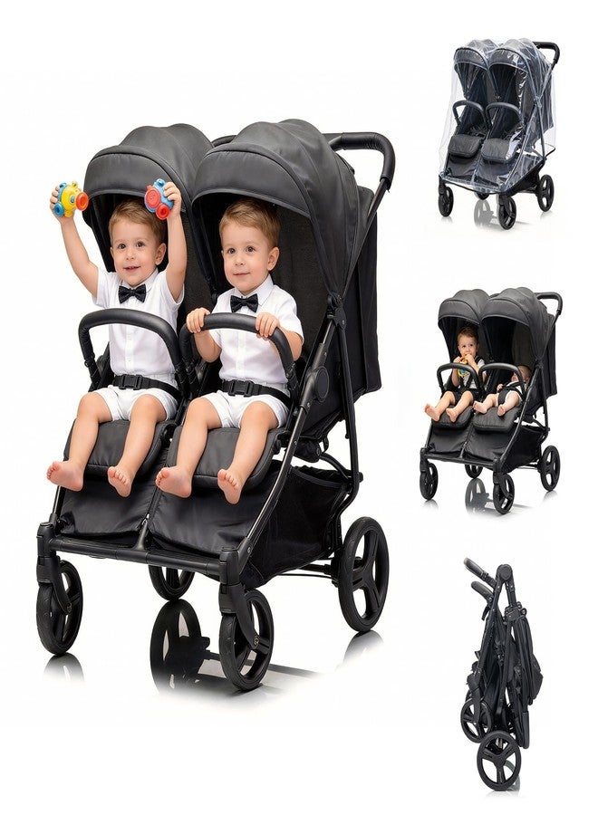 VOUPOU Double Stroller – Ultra Lightweight Side by Side Stroller for 2 Kids,Newborn-Friendly Recline,UPF50 Canopy&Cover, All-Terrain Shock Wheels & Easy-Fold Travel Design - Image 1