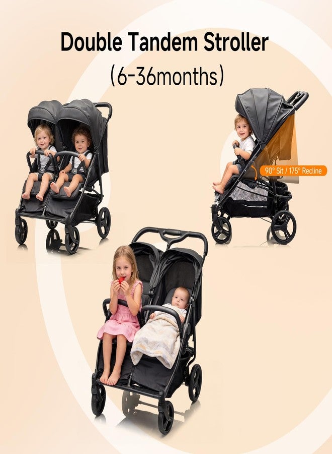 VOUPOU Double Stroller – Ultra Lightweight Side by Side Stroller for 2 Kids,Newborn-Friendly Recline,UPF50 Canopy&Cover, All-Terrain Shock Wheels & Easy-Fold Travel Design - Image 2