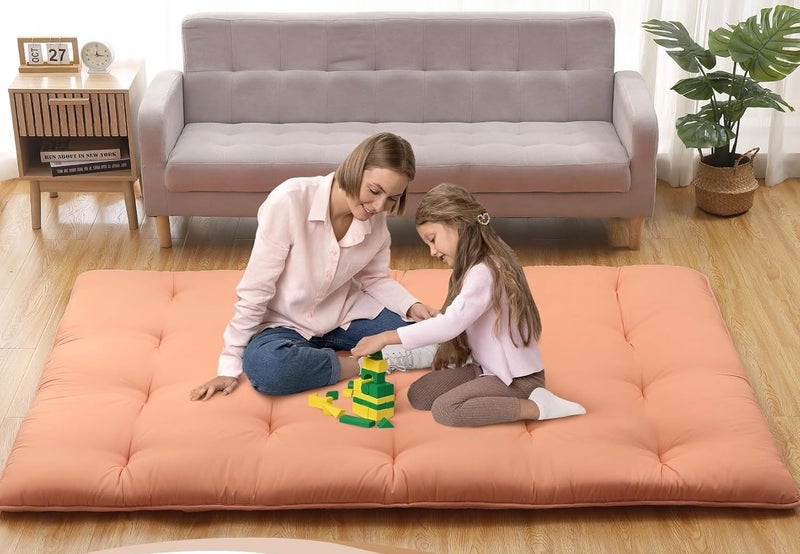 Deevine Craft Quilt Cotton Floor Bed Mattress, Foldable,Rollable Movable Single Bed Comfort Gadda 1 Sleeping Capacity, S Quilted Design (Orange, Single Bed 72X36X5 Inches) - Image 3