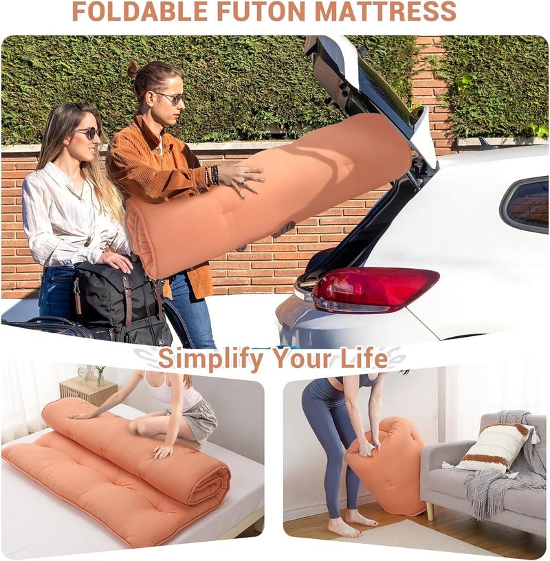 Deevine Craft Quilt Cotton Floor Bed Mattress, Foldable,Rollable Movable Single Bed Comfort Gadda 1 Sleeping Capacity, S Quilted Design (Orange, Single Bed 72X36X5 Inches) - Image 5