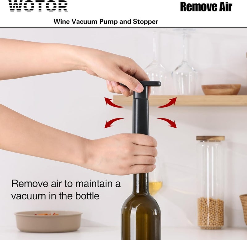 WOTOR أغطية زجاجات النبيذ بتقنية الفراغ، محافظ ومحافظ على نكهة النبيذ من السيليكون، ختم قابل لإعادة الاستخدام، يحافظ على طزاجة النبيذ (أسود، 12 قطعة) - Image 5