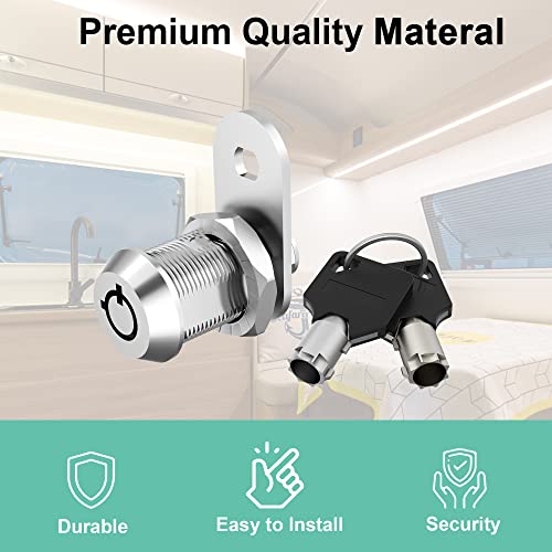 Hecfu 3 Pack Cabinet Locks with Keys, 1-1/8" Cam Locks Keyed Alike, RV Storage Lock for RV Compartment Door Mailbox Toolbox Lock Replacement, Chrome - Image 3