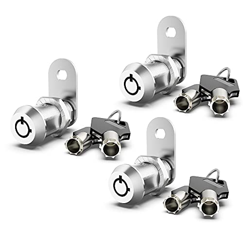 Hecfu 3 Pack Cabinet Locks with Keys, 1-1/8" Cam Locks Keyed Alike, RV Storage Lock for RV Compartment Door Mailbox Toolbox Lock Replacement, Chrome - Image 1
