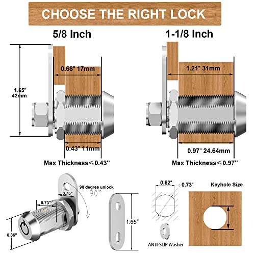 Hecfu 3 Pack Cabinet Locks with Keys, 1-1/8" Cam Locks Keyed Alike, RV Storage Lock for RV Compartment Door Mailbox Toolbox Lock Replacement, Chrome - Image 2