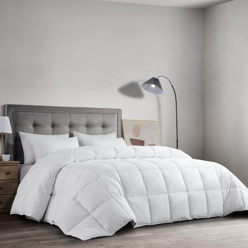 HOMBYS HOMBYS Feather and Down Comforter Oversized King Comforter 120 x 128 White Extra Large Duvet Insert for All Season 100 Cotton Cover Down Proof with Corner Tabs 