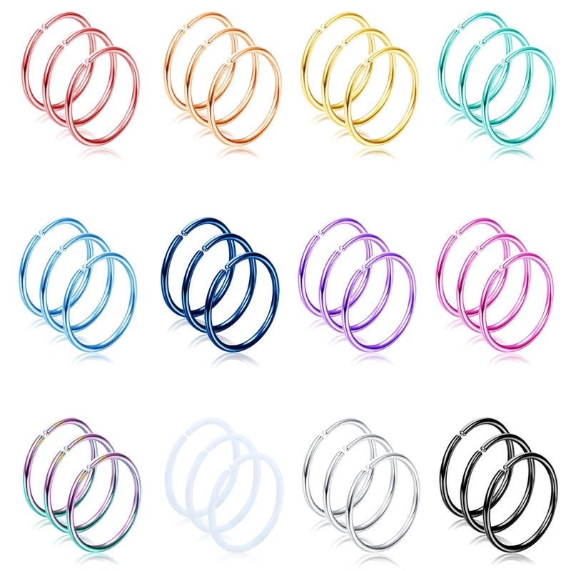 Drperfect 36Pcs 22G Nose Ring Hoop for Women Men 316L Stainless Steel Helix Tragus Lip Septum Ring Cartilage Earring Hoop Piercing Jewelry - Image 1
