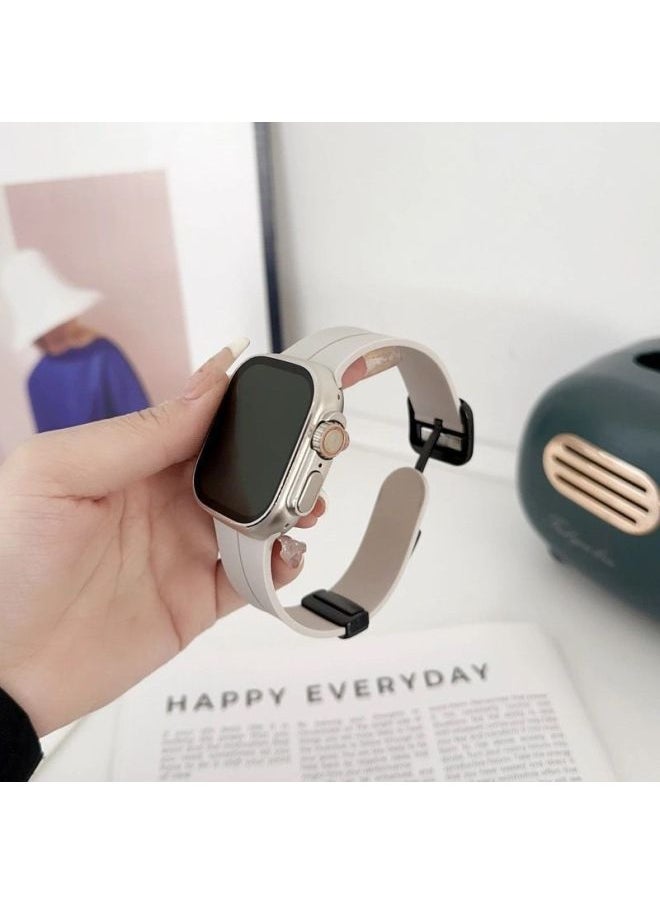 Generic For Iwatch10 For Apple Watch For Applewatch987654 Square Buckle Folding Magnetic Silicone Tape Ultra-Color:Ins [square Buckle Folding Magnetic Silicone] Starlight Color-45mm (iwatch 789 Generation)  - Image 1