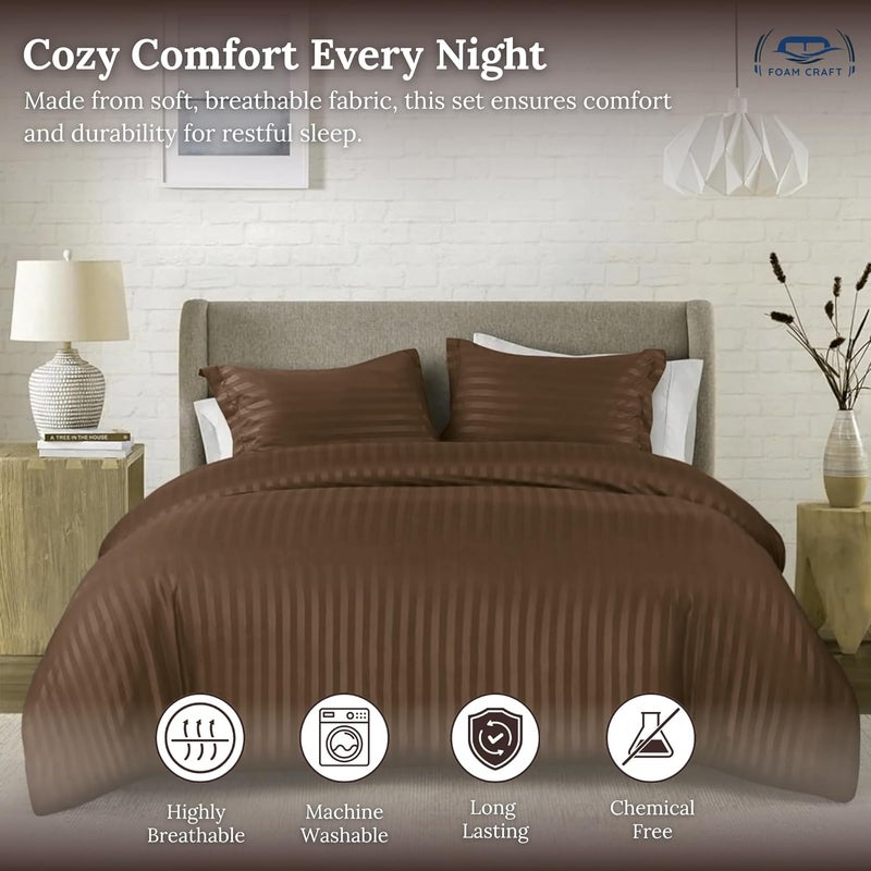 FOAM CRAFT® Stripe 3-Piece Duvet Cover Set - Brown, Twin XL (160 x 220cm) - Image 4