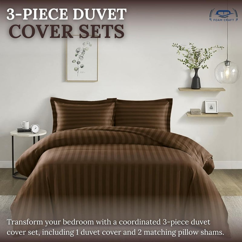 FOAM CRAFT® Stripe 3-Piece Duvet Cover Set - Brown, Twin XL (160 x 220cm) - Image 3