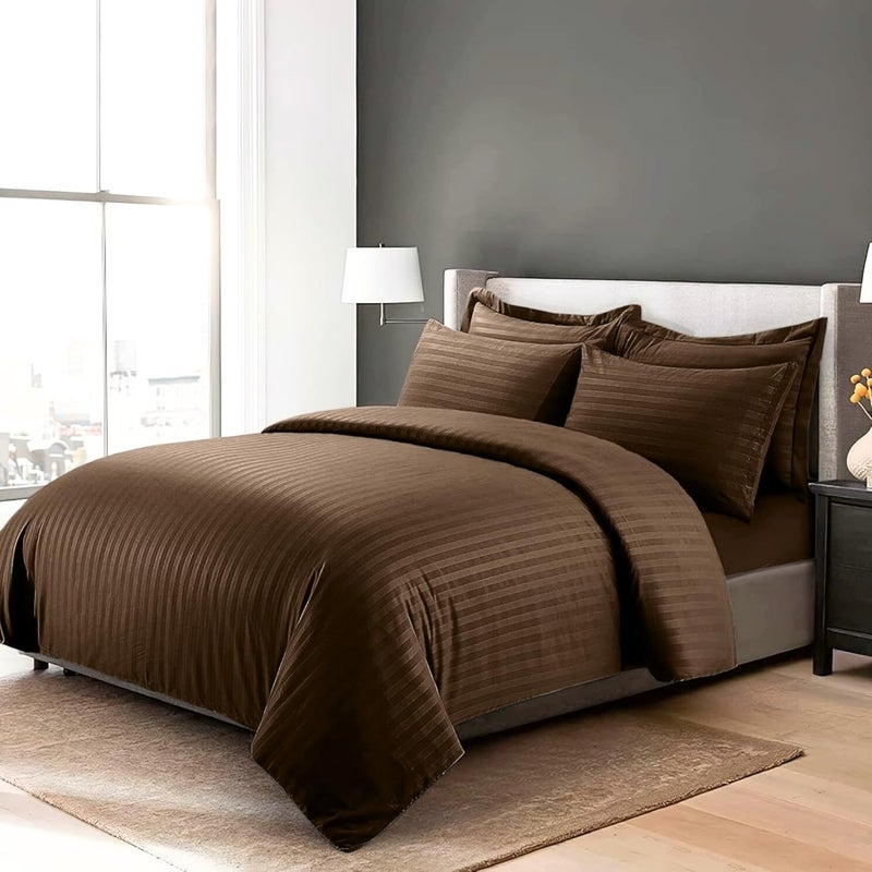 FOAM CRAFT® Stripe 3-Piece Duvet Cover Set - Brown, Twin XL (160 x 220cm) - Image 1