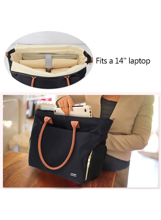 Teamoy Breast Pump Travel Bag, Leather Handle Pumping Tote Compatible with Spectra S1,S2, Medela and Cooler Bag, Laptop Breast Pump Storage Bag for Working Moms, Black (PU Handle) - Image 3
