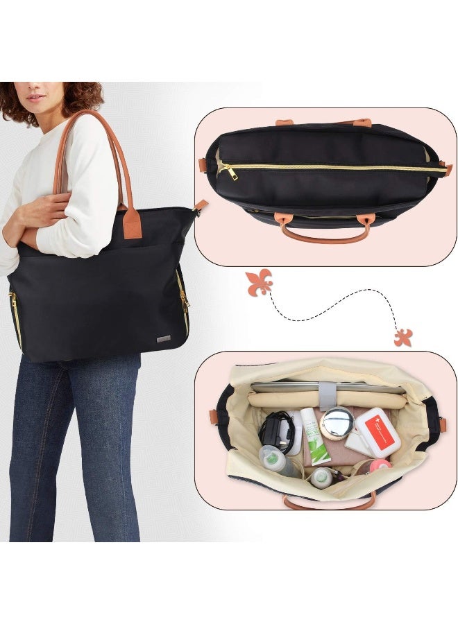Teamoy Breast Pump Travel Bag, Leather Handle Pumping Tote Compatible with Spectra S1,S2, Medela and Cooler Bag, Laptop Breast Pump Storage Bag for Working Moms, Black (PU Handle) - Image 2