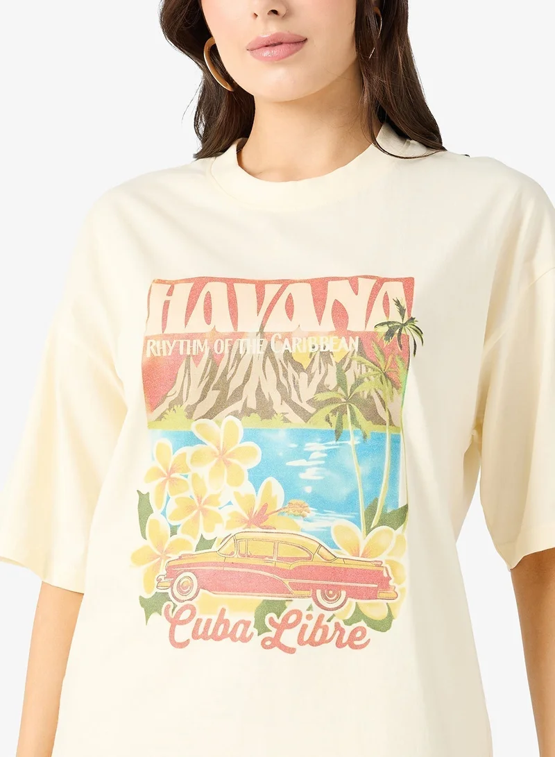 Ginger Cotton Oversize Travel Graphic T-shirt