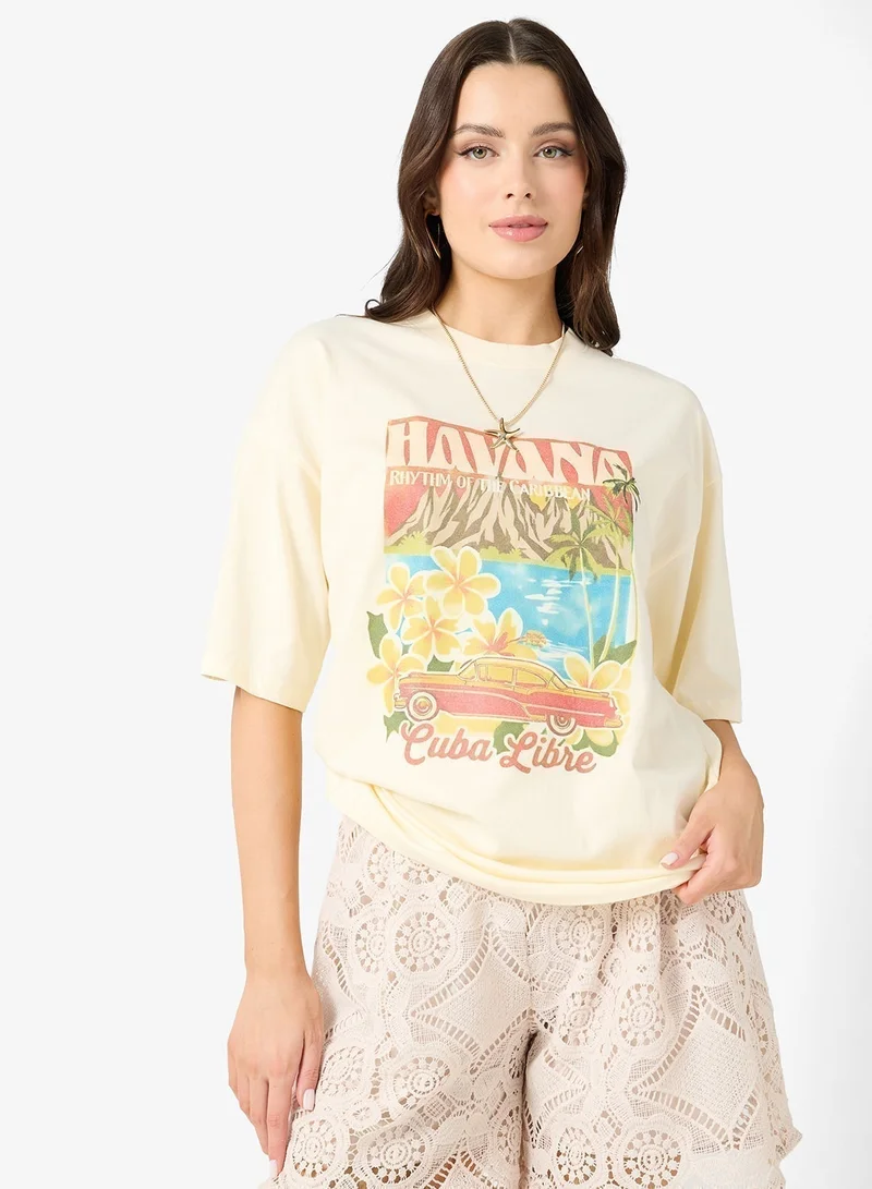 Ginger Cotton Oversize Travel Graphic T-shirt