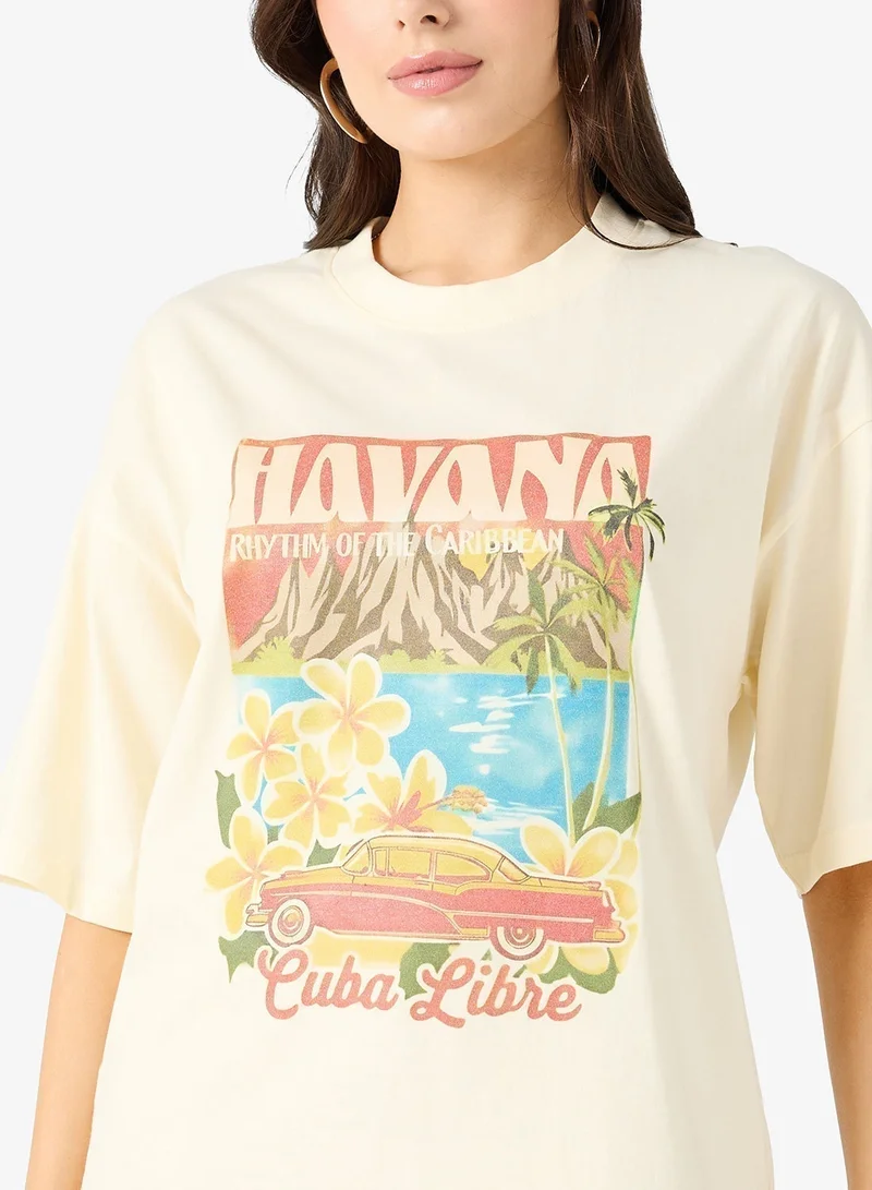 Ginger Cotton Oversize Travel Graphic T-shirt