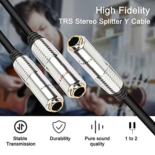 XMSJSIY 6.35mm 1/4 TRS Y Splitter Audio Cable,1/4 Inch TRS Stereo Female to Dual Female Headphone Guitar Extension Cable with Gold Plated -0.5M/1.6FT - Image 5