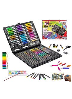 150PC Art Set with Sketch Book, Coloring Art Kit Drawing Art Supplies Case, Markers Crayon Colour Pencils for Budding Artists Kids Teens Boys (Black)