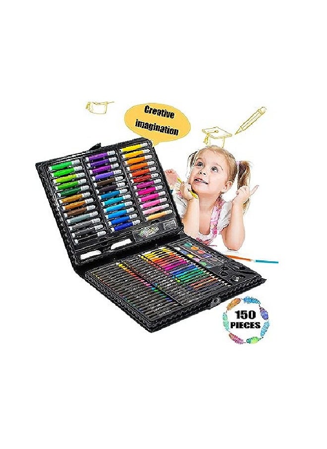 Generic - 150PC Art Set with Sketch Book, Coloring Art Kit Drawing Art Supplies Case, Markers Crayon Colour Pencils for Budding Artists Kids Teens Boys (Black) - Image 1