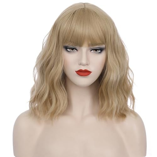PATTNIUM Blonde Wig Short Wavy Ash Blonde Wig with Bangs Flaxen Blonde Wigs for Women Girls Heat Resistant Synthetic WigsAsh Blonde - Image 1