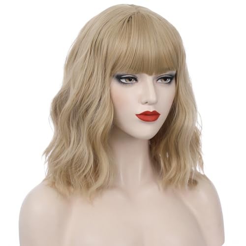 PATTNIUM Blonde Wig Short Wavy Ash Blonde Wig with Bangs Flaxen Blonde Wigs for Women Girls Heat Resistant Synthetic WigsAsh Blonde - Image 3