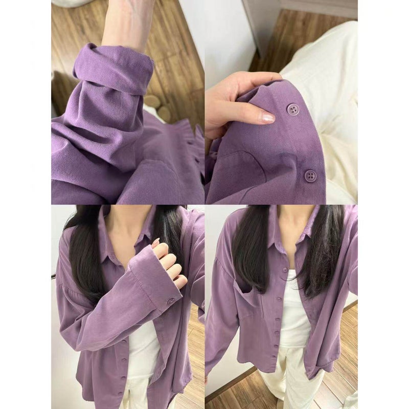 Light luxury, super good-looking, lotus root pink pure cotton shirt, women's loose coverage, versatile long-sleeved top, shirt, coat, sunscreen shirt - Image 2