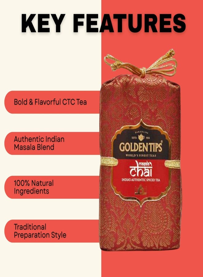 Golden Tips Masala Chai, India’s Spiced Tea in Brocade Cloth Bag, Bold Black Tea Blend with Cardamom, Ginger, Cloves & Cinnamon, Gift & Everyday Chai (200 Gram, 100 cups) - Image 3